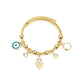 18K goud vergulde rvs armband met handje van Fatima en blauw oog hanger - Goud