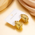Gold teardrop earrings in stainless steel with rows of sparkling white crystals - Spiral Multi-row Zirconia Style (eh038)