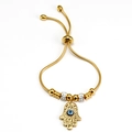 Pulsera Hamsa de acero chapado en oro 18K con ojo turco azul y cierre ajustable - Estilo Hamsa / Dorado