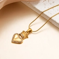 Golden titanium steel heart pendant necklace with crown and 'F' letter engraving - Letter F