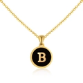 Collier en acier inoxydable plaqué or 18K avec pendentif lettre B en émail noir - Or B