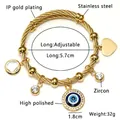 Detail eines verstellbaren Edelstahl-Armbands in Gold mit Bösem Auge und Zirkonia - Gold