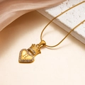 Golden 18k heart necklace with crown detail and letter H engraving and tiny diamonds - Letter H