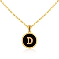 Collier chaîne en acier doré 18K avec pendentif lettre D en émail noir arrondi - Or D
