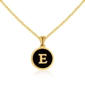 Collar de acero inoxidable chapado en oro 18K con colgante redondo negro letra E - Oro E