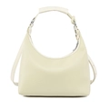 Chic beige lychee textured leather hobo bag with silver hardware and shoulder strap - White