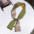 Polyester long twilly scarf with mixed geometric patterns and green stripes - Floral Stripe Yellow Green