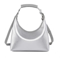 Metallic silver hobo bag with pebble texture and adjustable crossbody strap - Silver