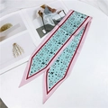 Light blue twilly scarf with cartoon dog print and polka dots on white background - 86cm / Dalmatian Green Pink