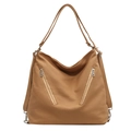 Borsa hobo in tela marrone grande capacità con cerniere diagonali e doppie tracolle regolabili - Cuoio