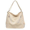 Borsa a tracolla versatile in tela beige con due cerniere e spalline larghe - Bianco Sporco