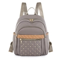 Zaino da donna in tessuto oxford grigio fango con trama a rombi e rivetti dorati - Cachi
