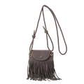 Petit sac bandoulière rétro en faux daim avec longues franges et bandoulière corde - Gris