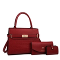 Three-piece red crocodile pattern tote bag set with golden twist-lock and shoulder strap - Three-Piece Set / Red Bag Set