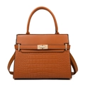 Caramel brown large capacity tote bag with crocodile pattern and golden buckle - Brown Single Bag