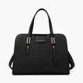 Black crocodile embossed tote bag with gold lettering and adjustable shoulder strap - Black Single Bag