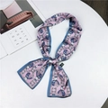 Pink and blue twilly silk scarf with retro bird and chain print on white background - Purple Bird (9)