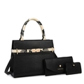 Black crocodile-embossed leather tote bag set with matching wallet and card holder - Three-Piece Set / Black Snake Print Set