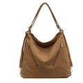 Brown canvas multi-functional convertible backpack and shoulder bag with metal zippers - Dark Brown