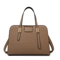 Brown crocodile embossed tote bag with gold hardware and dual handles for women - Khaki Single Bag