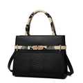 Black crocodile-embossed handbag with python-patterned handle and gold hardware - Black Snake Pattern Single Bag