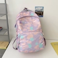 Mochila de nailon galaxia pastel para mujer con patrón de estrellas púrpuras y bolsillos - Morado