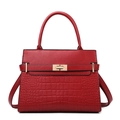 Elegant red crocodile textured handbag with smooth leather splicing and gold rotary lock - Red Bag Style