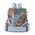 Blue nylon backpack with colorful floral jacquard pattern and adjustable shoulder straps - Royal Blue