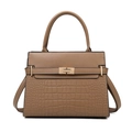 Classic camel crocodile pattern handbag for women featuring a golden twist lock closure - Khaki Single Bag
