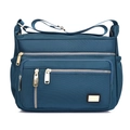 Borsa a tracolla in nylon verde petrolio con tasche a zip e tracolla regolabile - Blu Indaco