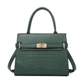 Dark green handbag with crocodile pattern texture and gold twist lock in variant view - Green Single Bag