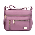 Borsa a tracolla alla moda in nylon Oxford viola con tasche multi-zip impermeabili - Rosa