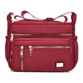 Borsa a tracolla in tessuto Oxford bordeaux con tasche multiple e cerniere dorate - Rosso