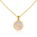 18K gold plated stainless steel necklace with pink shell inlay and M initial pendant - Maiden Pink Round - Letter M
