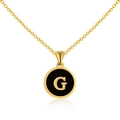 Collar de acero inoxidable chapado en oro 18K con colgante redondo negro y letra G - Oro G