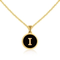 Collar minimalista de acero bañado en oro 18K con colgante redondo negro y letra 'I' - Oro I