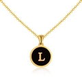 Collar de acero inoxidable oro 18K con colgante redondo de esmalte negro letra L - Oro L