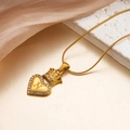 18k gold heart pendant necklace with crown detail, pavé crystals and letter N - Letter N