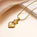 Golden crown heart pendant necklace with letter Q and pave crystals on snake chain - Letter O