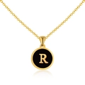 Collar chapado en oro de 18K con colgante de esmalte negro y letra dorada R - Oro R