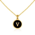 Collar de acero inoxidable chapado en oro 18K con colgante letra V de esmalte negro - Oro V