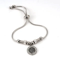 Detalle de pulsera de cadena de serpiente ajustable con dije de árbol de la vida y cristales - Color Acero