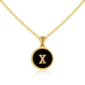 Collar de acero inoxidable oro 18K con colgante letra X y esmalte negro - Oro X