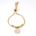 18K gold snake chain bracelet with sparkling round zircon charm and adjustable slider clasp - 18K Gold / Gold