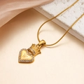 18k gold plated heart pendant necklace with crown and crystal letter W detail - Letter W