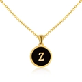 Collar de acero inoxidable dorado con colgante redondo y letra Z en esmalte negro - Oro Z