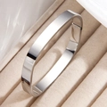 Minimalist silver square titanium bangle with high-polish finish and side hinge clasp - Minimalist Silver Bangle (sztx249)