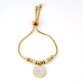 18K gold plated stainless steel snake chain bracelet with sparkling round pave pendant - Gold