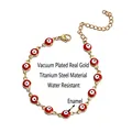 Bracelet en acier titane doré avec pendentif œil maléfique rouge et fermoir mousqueton - Rond / Rouge