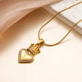 Golden heart necklace with crown detail and letter Y pendant on gold snake chain - Letter Y